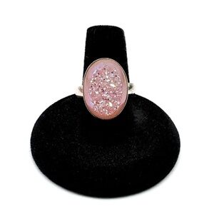 Arya Sterling Silver and Pink Druzy Quartz Ring Size 8
